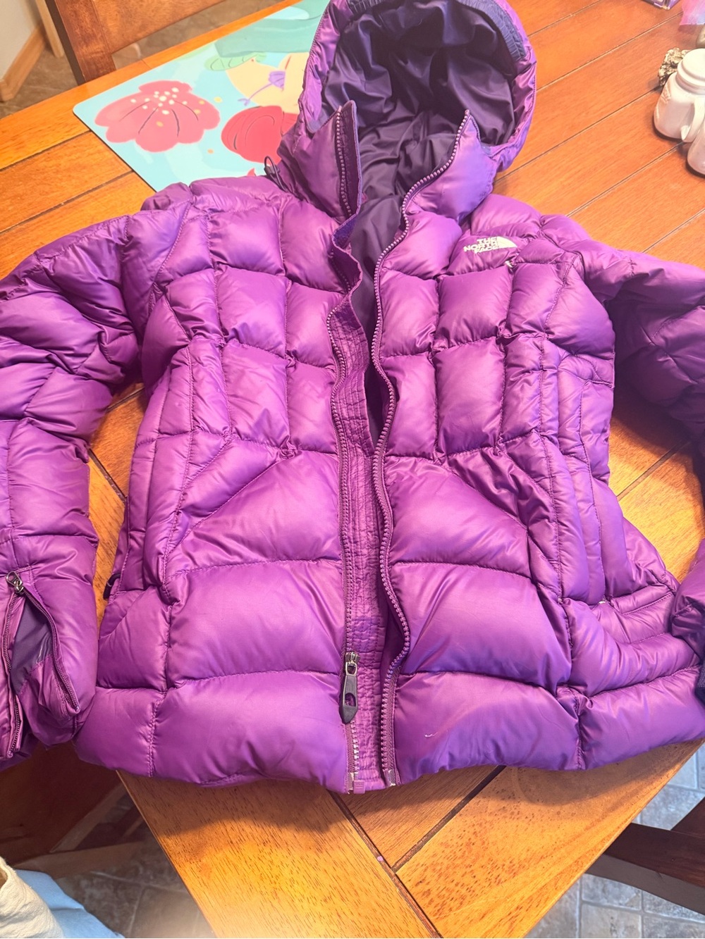 The North Face Purple Puffy Hooded Down Jacket